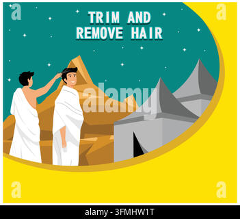 Hajj and umrah for travel service business website and mobile web. Two men were standing near the tent. Flat vector modern illustration Stock Vector