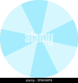 Geometric round circle shape pinwheel sunburst rays pattern design element cyan blue. Soft blue round circle icon featuring radial pinwheel sunburst t Stock Vector