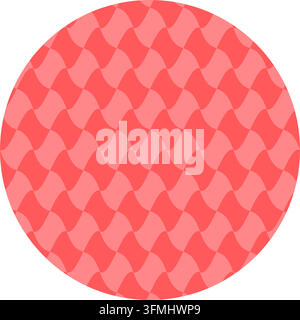 Wavy checkerboard pattern round coral red sticker vector design. Wavy checkerboard pattern round coral red sticker vector graphic showcasing curved gr Stock Vector