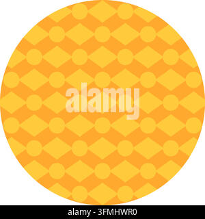 Rhombus dot grid pattern flat vector illustration graphic design element. Yellow rhombus geometric pattern combined circle dots inside round frame iso Stock Vector