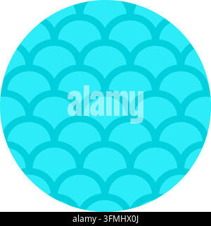 Mermaid fish scale pattern round vector graphic design element. Cyan turquoise mermaid wave fish scale pattern inside round circular frame isolated wh Stock Vector