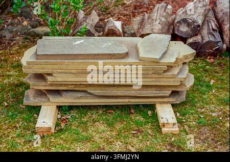 Stacked Natural Stone Slabs for Landscaping and Construction Stock Photo