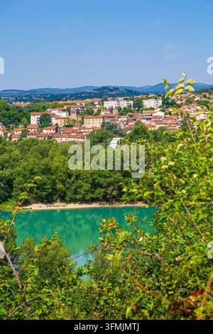 Small Rustic Town High angle view on a small artificial pond or watering hole for ...