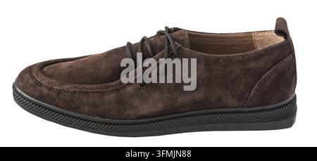 Brown Suede Casual Shoe isolated on white background. New modern footwear cutout Stock Photo