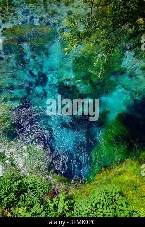 Albania, Vlore County, near Saranda, Blue Eye Natural Park, Syri i Kalter, karstic spring Blue Eye Stock Photo