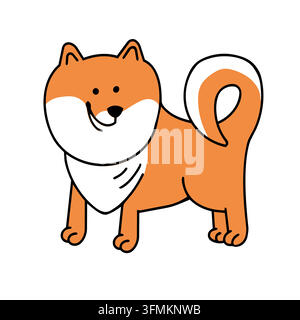 Cute shiba inu vector cartoon characters set. Funny akita puppy dog outline illustration. Perfect for children birthday greeting cards decorations. Stock Vector