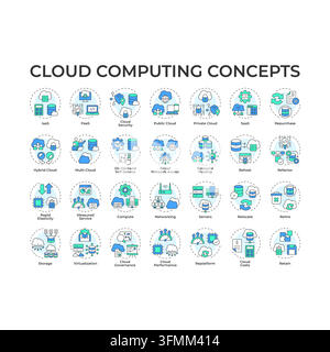 Cloud computing flat linear concept icon pack Stock Vector