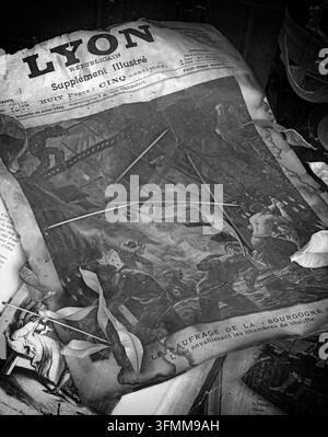 Old illustrated supplement of Le Lyon Républicain newspaper, a piece of historic printed press from Lyon, France. Stock Photo