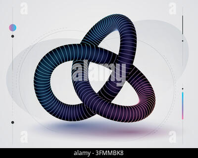 abstract neon trefoil knot on minimal geometric background Stock Vector
