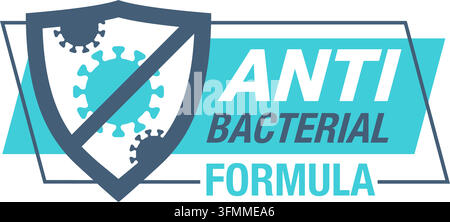 Antiviral antibacterial coronavirus formula vector shield icon. stop symbol, health protection, hand sanitizer label - Coronavirus Covid-19 Stock Vector