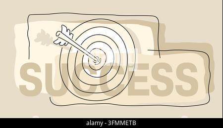 Success of business strategy and targeting - bulls eye hit in archery, arrow pierced target - isolated banner element in thin line Stock Vector