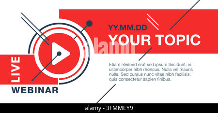Live webinar flyer tamplate in abstract art style - catchy message box with Play button and place for text - isolated template Stock Vector