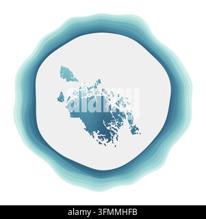 Cat Ba Island logo. Badge of the island. Layered circular sign around Cat Ba shape. Creative vector illustration. Stock Vector