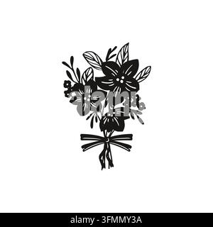 Black beautiful flowers silhouette. Bouquet of flowers vector illustration. Stock Vector