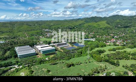 Construction plant for chicken wing houses and barn Philippines industrial aerial drone. Rural agriculture, breeding chickens and fresh egg. Factory p Stock Photo