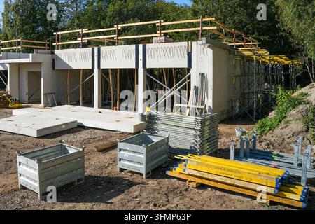 Liepaja, Latvia- 27 September, 2026: Residential Building Construction with Concrete Structure and Scaffolding Stock Photo