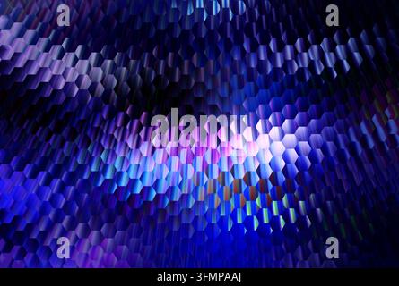 Abstract blue and violet hexagon pattern background with luminous central glow, layered geometric texture, and deep shadows for futuristic digital des Stock Photo