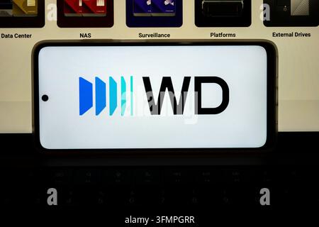 Mexico city, mexico, 07 01 2026, smartphone displaying western digital logo, representing various data management and preservation systems Stock Photo