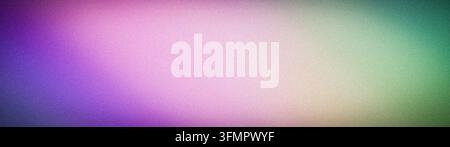 Wide format abstract wallpaper background featuring purple pink and green grainy gradient tech blur Stock Photo