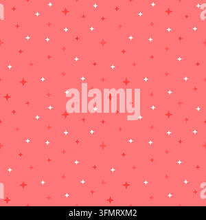 Vibrant seamless star pattern featuring red, coral and white sparkling stars on a warm coral background. Playful decorative design for wallpaper, wrap Stock Vector