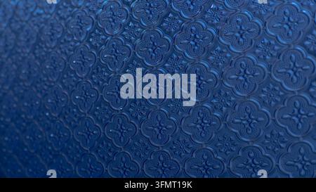 Deep Blue Embossed Ornamental Pattern Luxury Background Texture Stock Photo