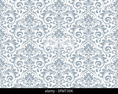 Wallpaper in the style of Baroque. White and gray floral ornament ...