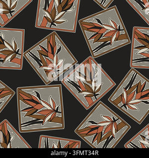 Abstract leaves seamless pattern on black background for design projects Stock Vector