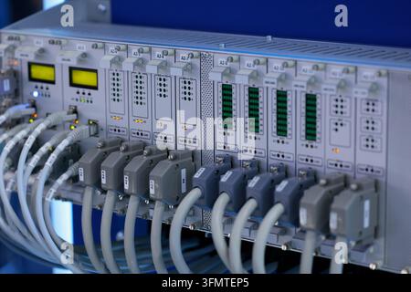 Close up of industrial modular computer system. Selective focus. Stock Photo