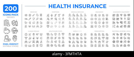 Health insurance line icons set collection Stock Vector