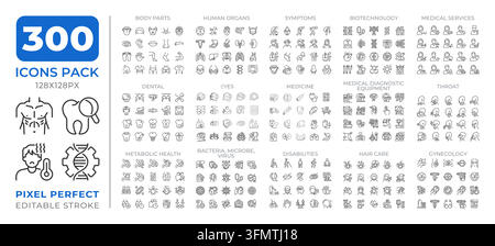 Human body research line icons set collection Stock Vector