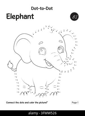 Connect The Dots Elephant Puzzle Worksheet For Kids Number Counting And Fun Coloring Stock Vector
