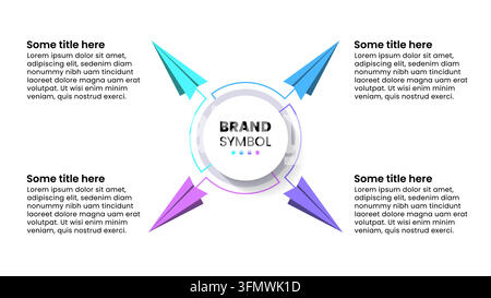 Infographic template with 4 options or steps. Paper planes. Can be used for workflow layout, diagram, banner, webdesign. Vector illustration Stock Vector