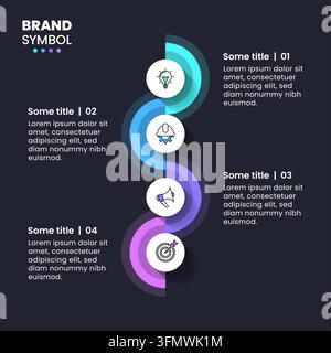 Infographic template with icons and 4 options or steps. Vertical line. Can be used for workflow layout, diagram, banner, webdesign. Vector illustratio Stock Vector