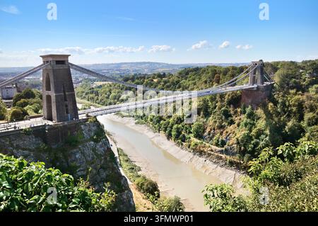 View of the suspension bridge spanning the river canyon in Taroko ...