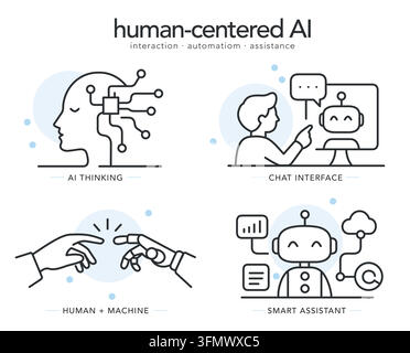 human-centered AI interaction and smart assistant concepts Stock Vector