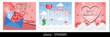 Featuring Valentine's Day. Celebrate Valentine's Day. A Romantic Valentine's Day card. Set flat vector modern illustration Stock Vector