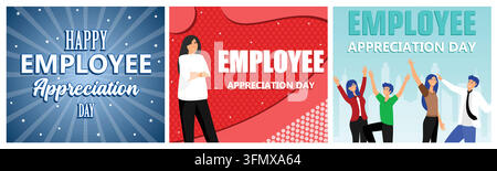 Happy Employee Appreciation Day Celebration. Enthusiastic Woman. Group of happy people standing together. Set flat vector modern illustration Stock Vector