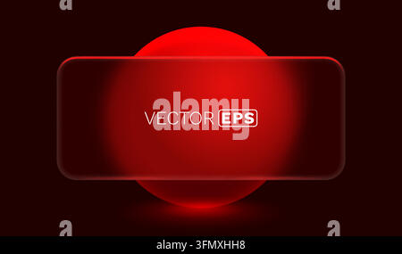 Sleek red glassmorphism banner with a translucent effect and glowing red circle on a dark background. Vector illustration Stock Vector