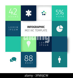 A professional infographic mosaic template featuring colorful squares for data visualization. This infographic mosaic template is perfect for business Stock Vector