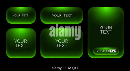Vibrant glowing green UI elements set on a dark background. Customizable interface components. Vector illustration. Stock Vector