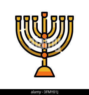 Hanukkah Menorah Icon Professional UI Symbol for Jewish Holidays, Cultural Traditions and Religious Events. It represents faith, light, Jewish heritag Stock Vector
