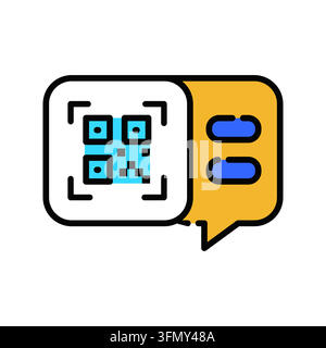 Minimal SMS QR code icon in outline style. Editable stroke vector illustration suitable for text messaging, SMS sharing, QR code scanning, mobile comm Stock Vector