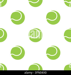 Tennis Ball Pattern, Vector Illustration. Tennis Ball Seamless Pattern with Green Balls. Tennis Ball Pattern on White Background for Sports Fabric Stock Vector
