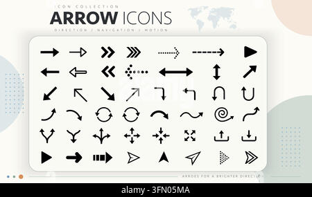 minimal arrow icon collection for direction and navigation Stock Vector