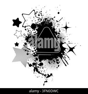 Abstract triangular frame made of inkblots and stars. Create Grungy Effect . hand drawn. Not AI, Vector illustration Stock Vector