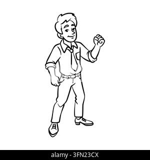 This clean black and white outline vector features a businessman making a fist pump gesture of success. Perfect for motivational business posters, car Stock Vector
