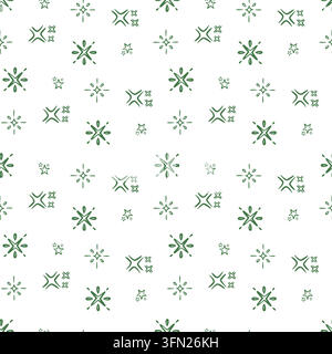Forest green botanical stars and twinkling sparkles arranged in an eco-friendly repeating seamless pattern. Perfect for eco-friendly product packaging Stock Vector