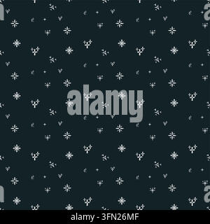 White magical star sparkles and loop clusters scattered across a deep dark midnight blue seamless background. Perfect for evening wear fabric prints, Stock Vector