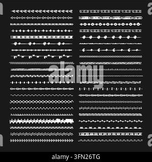 Hand-drawn chalk sketch horizontal dividers featuring textured white ink lines and chalkboard borders. Perfect for chalkboard menus, classroom project Stock Vector