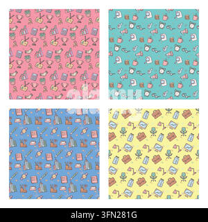 Charming hand drawn corporate workspace doodles seamless pattern collection featuring professional tools, financial graphs, and office equipment on co Stock Vector